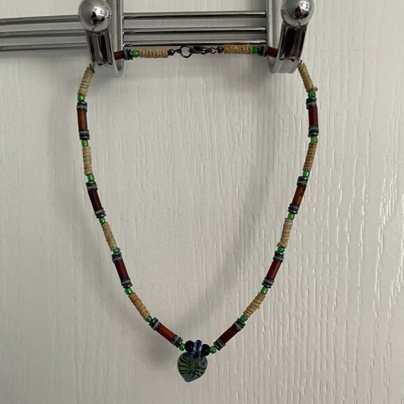 16" Handmade Beaded Necklace with Glass Pendant - Picture 2 of 5